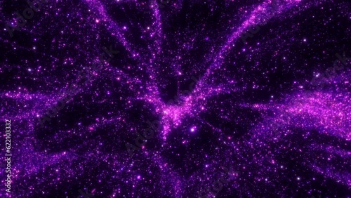 Purple abstract futuristic sparkling festive star dust particle loop background. 3D animation design backplate with copy space. Elegance and posh stage glitter backdrop with magic tinsel pixie dust.