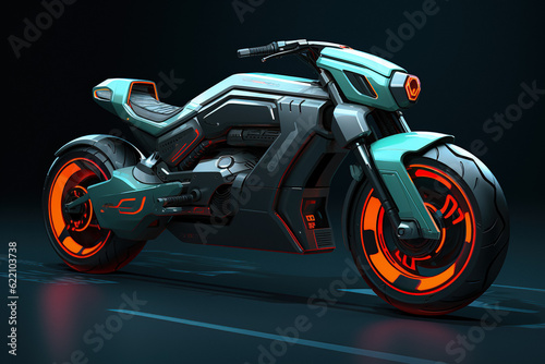 Bike Concept Design. Futuristic Gold Mechanic Model  Glowing Luxury Nightlife Speed Vehicle for High Performance  Graphic Transport Design. Generative AI