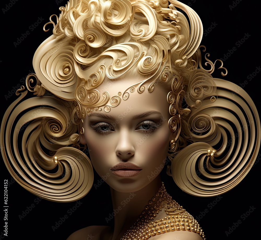 A woman with golden hair and a necklace. Generative AI.
