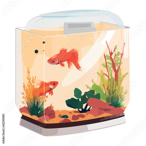 Cute goldfish in fishbowl with aquatic plants