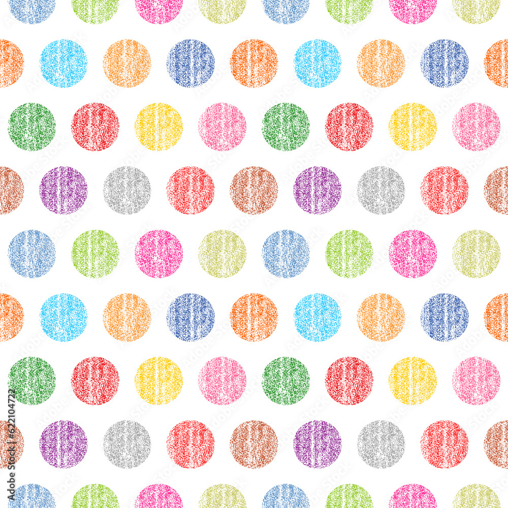 Seamless pattern polka dots on a white background. Color circle shape with old painted texture. Retro vintage wallpaper. Template swatch vector illustration graphic design element in 8 eps Seamless pattern polka dots on a white background. Color circle shape with old painted texture. Retro vintage wallpaper. Template swatch vector illustration graphic design element in 8 eps