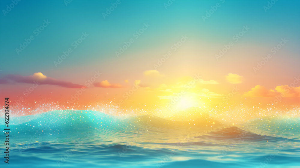 sunset and sea wave in pastel soft colors landscape, generative ai
