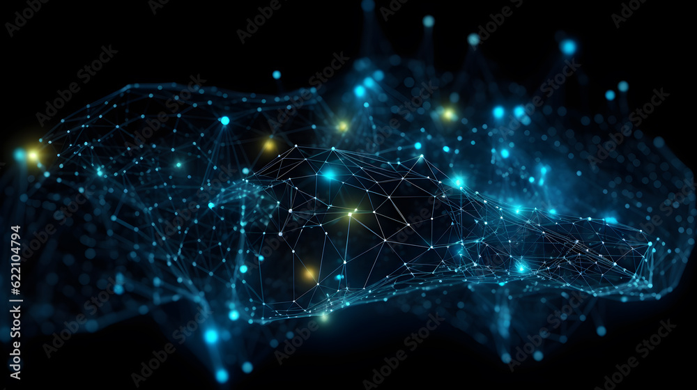 visualization of links in data algorithms, information field on a dark ...