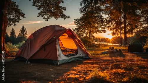 Tent in nature travel vacation concept Generative Ai