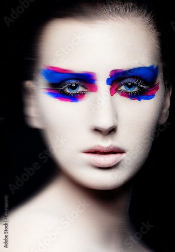 Beauty creative art makeup on black background.Fashion portrait.Headshot. Creative portrsit.