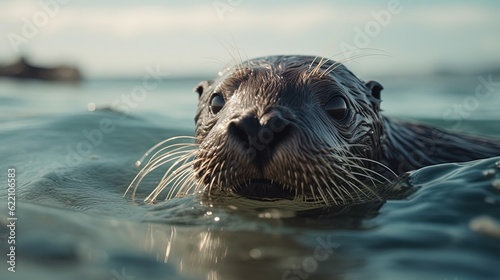 Sea lion looking through the water. Generative AI