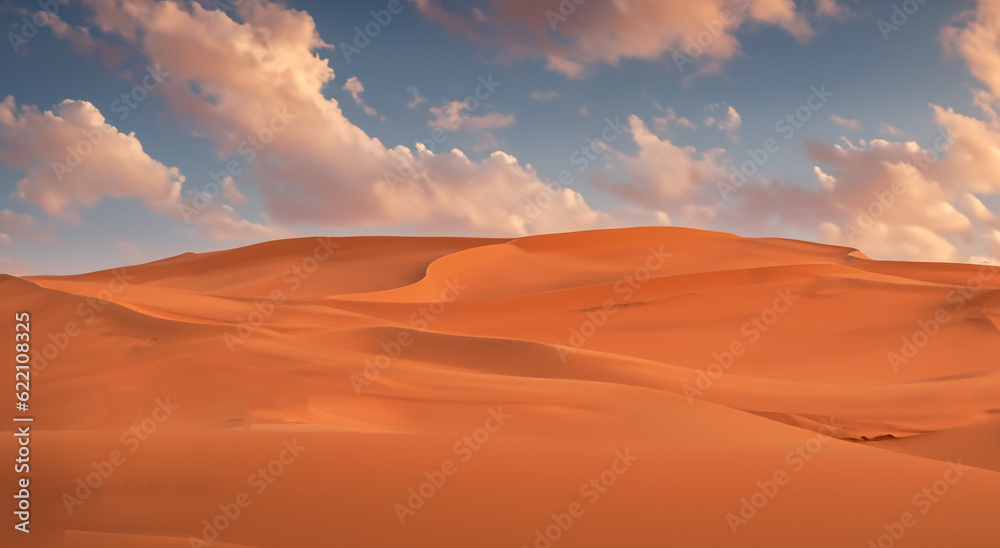 Naklejka premium majestic dry desert with a beautiful sunset with the sun in the background in high resolution and sharpness