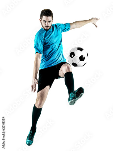 Fototapeta Naklejka Na Ścianę i Meble -  one caucasian Soccer player Man isolated on white backgound
