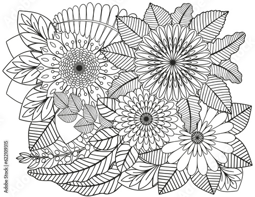 Flower meadow coloring page. Coloring book for adults and children.