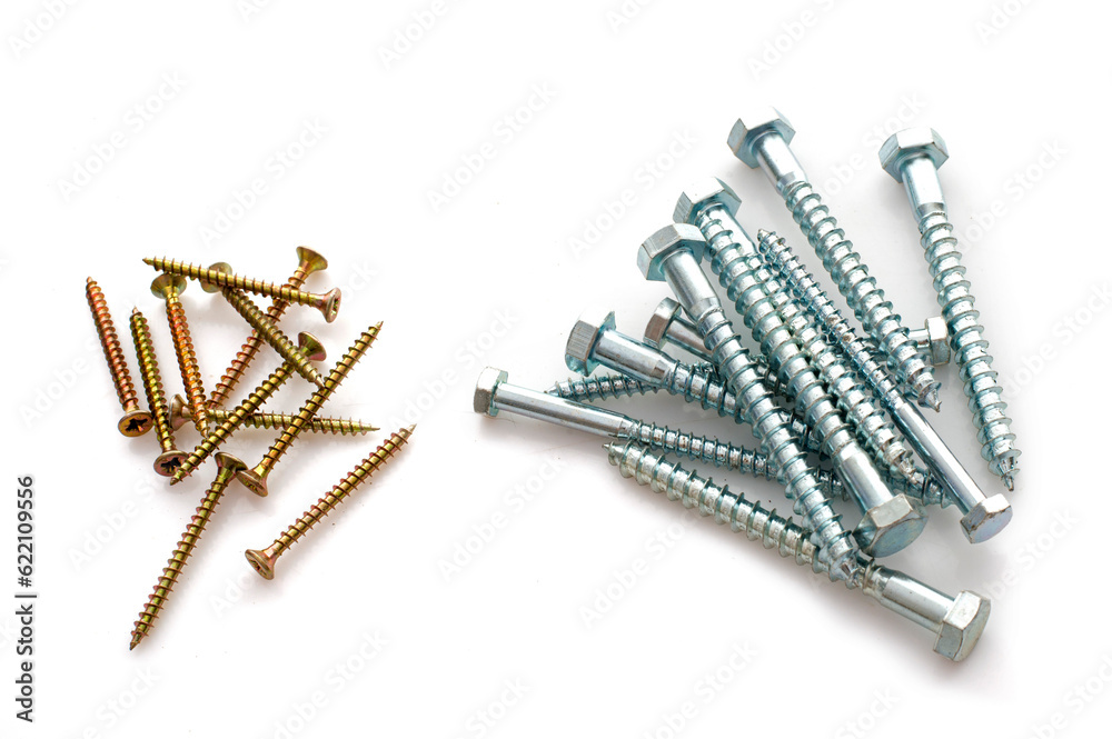 metalic screws in front of white background metalic screws in front of white background
