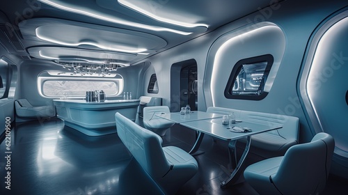 Futuristic restaurant interior. Generative AI  © Soulmate