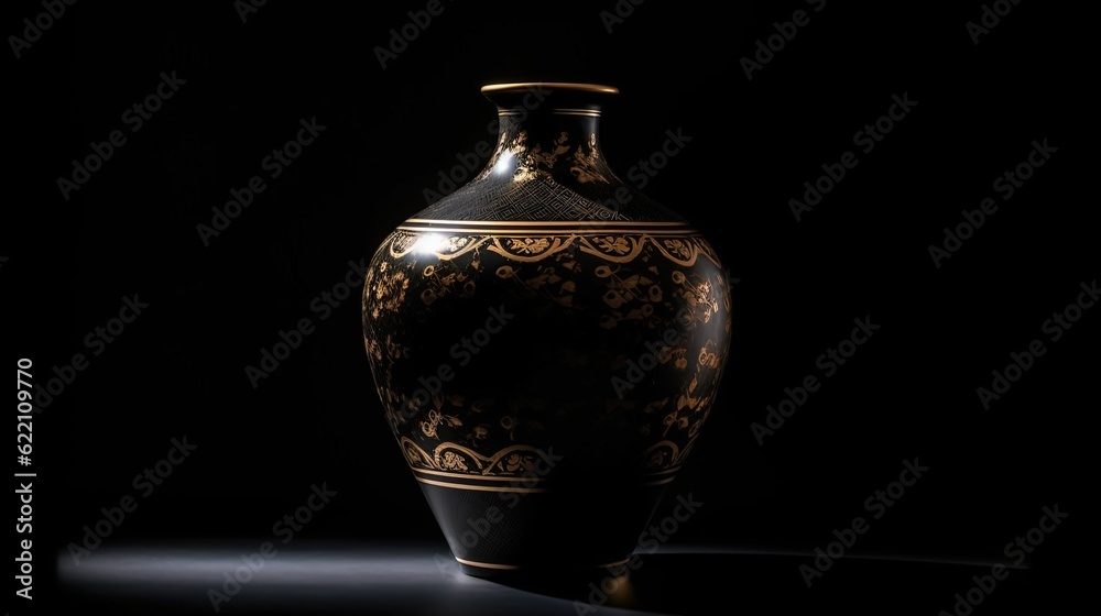 Magnificent black vase on black background. Generative AI Magnificent black vase on black background. Generative AI