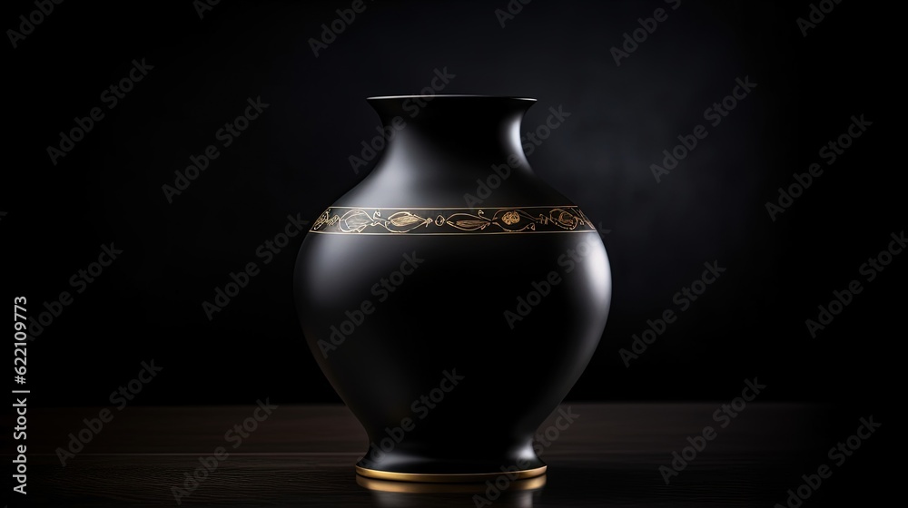 Magnificent black vase on black background. Generative AI