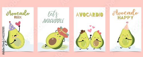 Cute green avocado card for birthday, baby shower greeting card, poster, postcard