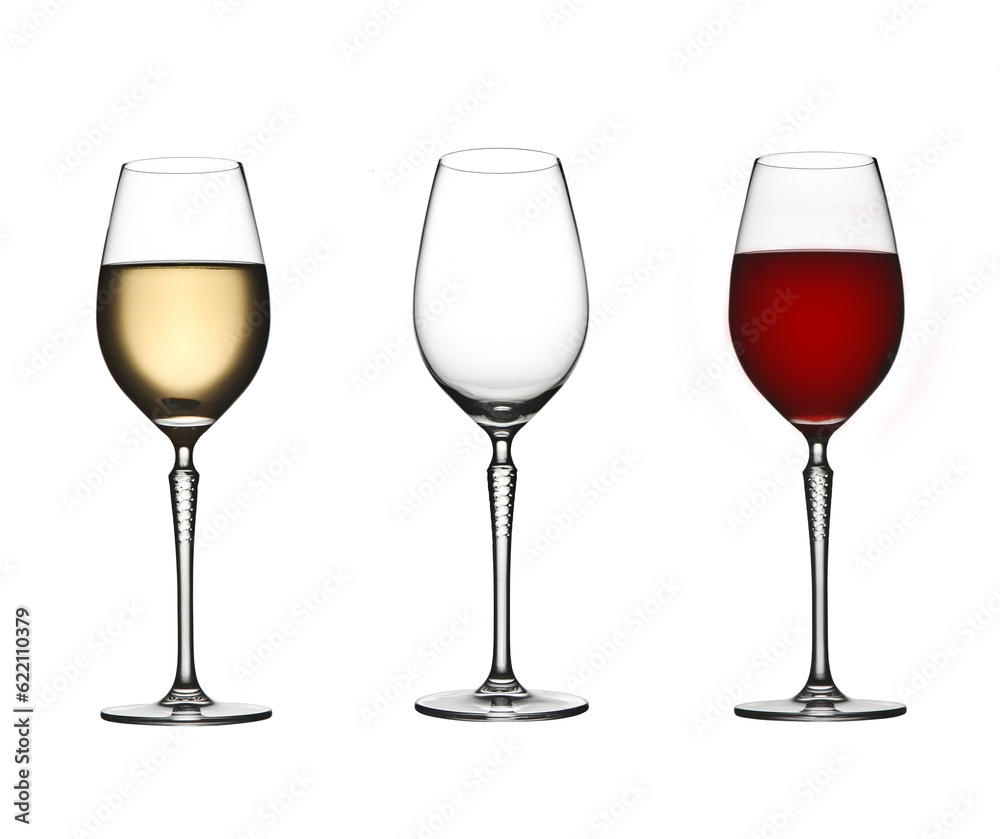 Three wine glasses on white isolated background. Perfect for bar and restaurant Three wine glasses on white isolated background. Perfect for bar and restaurant
