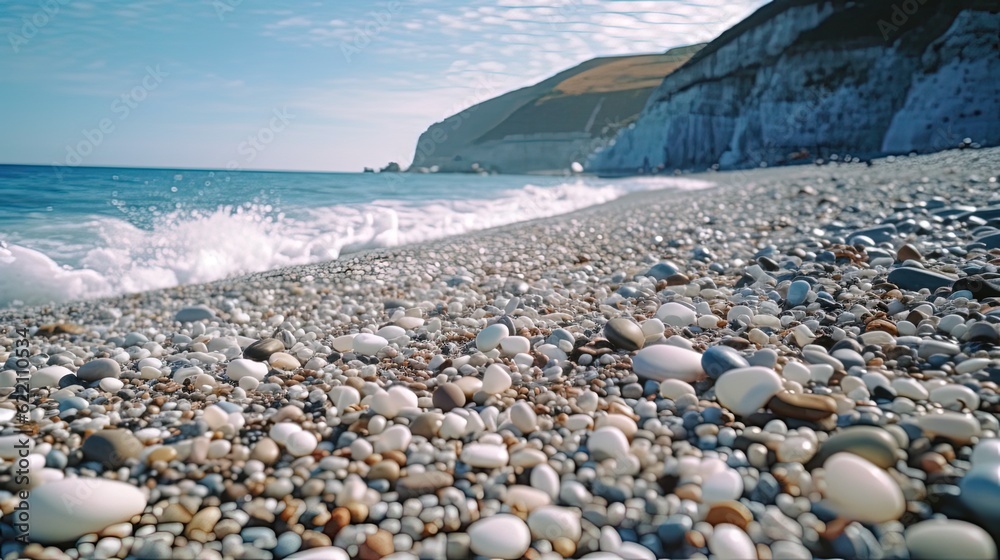Beach is full of multicolored pebbles. Generative AI Beach is full of multicolored pebbles. Generative AI