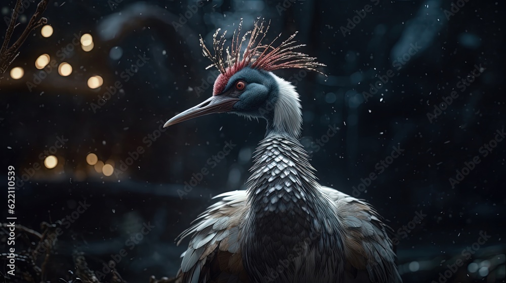 Fototapeta premium Magnificent close-up crowned crane. Generative AI