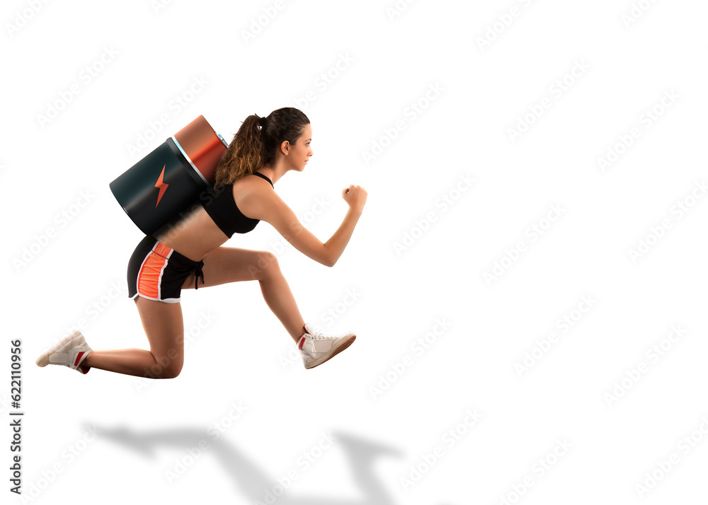 3D Rendering of a woman with battery runs 3D Rendering of a woman with battery runs