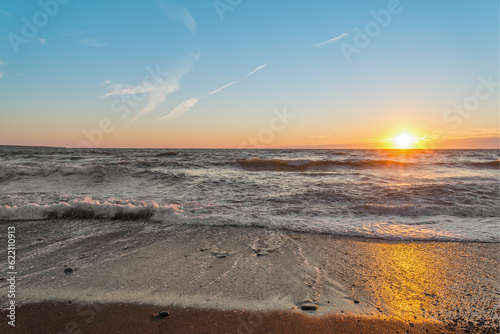 Ocean shore at sunset (Cabot Trail, Cape Breton, Nova Scotia, Canada)