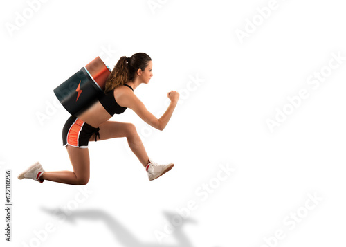3D Rendering of a woman with battery runs