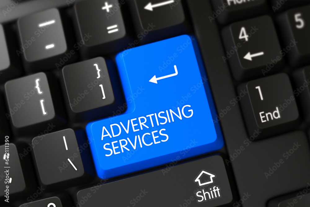 Advertising Services Keypad on Modernized Keyboard. 3D. Advertising Services Keypad on Modernized Keyboard. 3D.