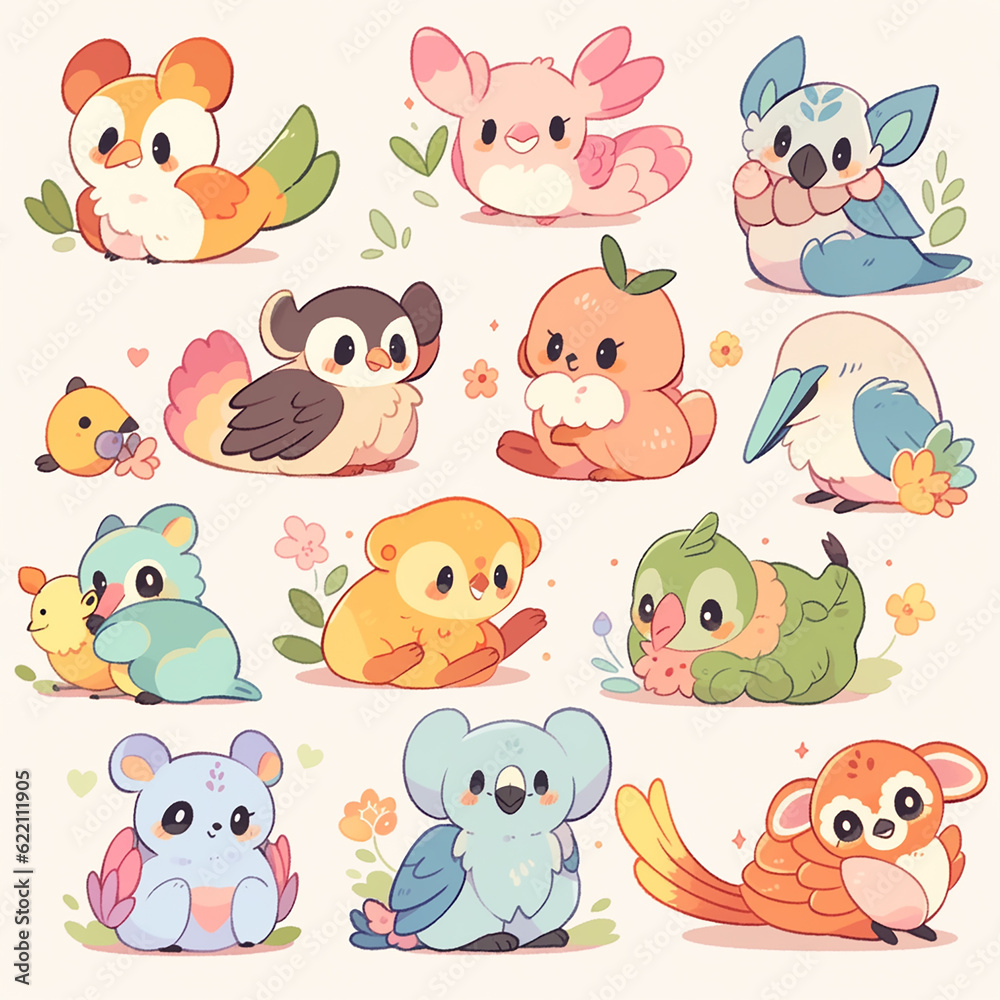 Naklejka premium cute animal cartoon character made by AI generative image