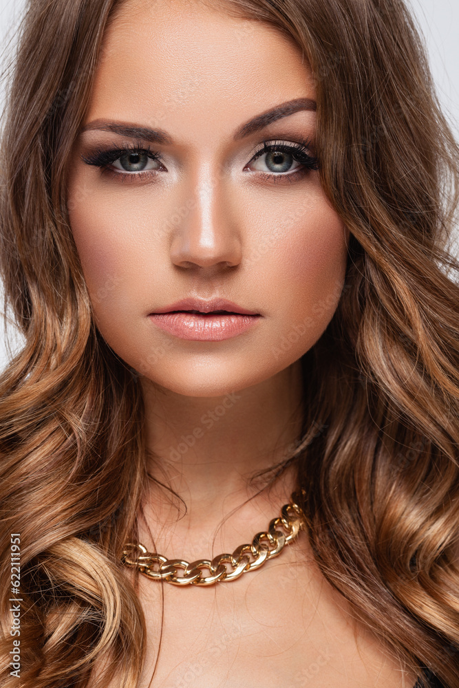 Young lady with luxury accessories on white background Young lady with luxury accessories on white background