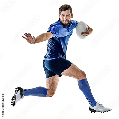 Canvastavla one caucasian rugby player man studio isolated on white background