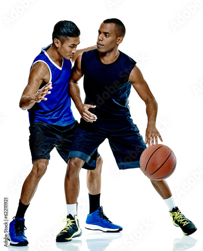 two basketball players men Isolated on white background