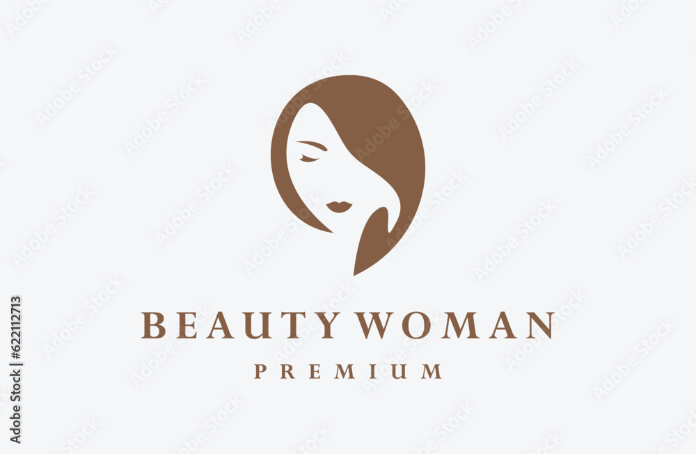 Vector logo design template in trendy linear style - woman face Vector logo design template in trendy linear style - woman face