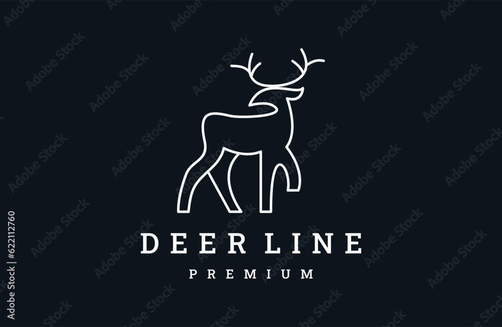 Deer logo line icons. Wild reindeer outdoor brand label.