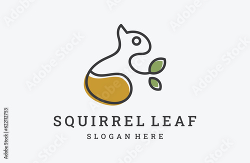 animal squirrel with leaf logo vector illustration design