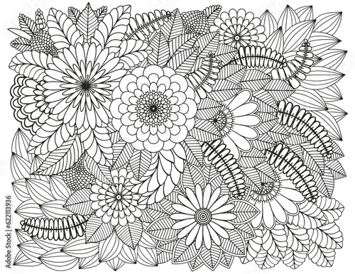 Flower meadow coloring page. Coloring book for adults and children.