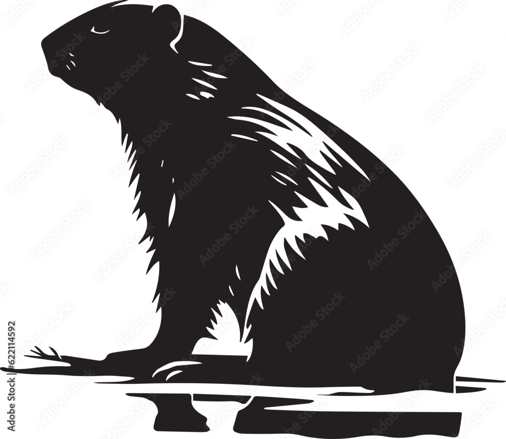 Fototapeta premium Beaver Black And White, Vector Template for Cutting and Printing