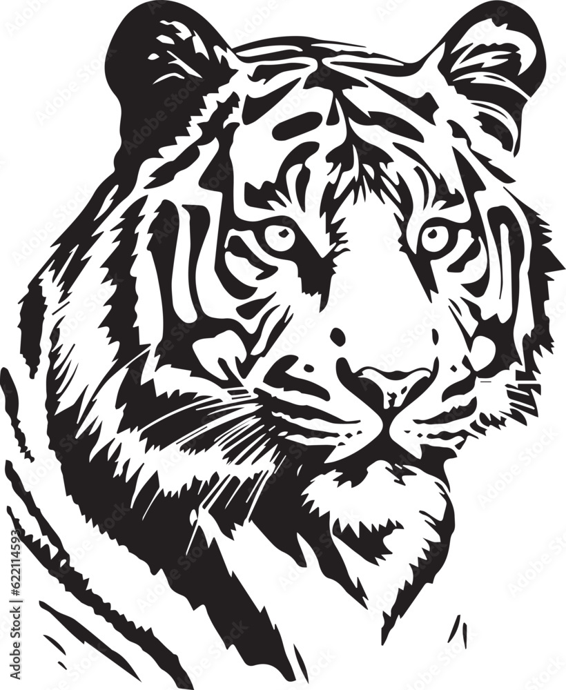Bengal Tiger Black And White, Vector Template for Cutting and Printing Bengal Tiger Black And White, Vector Template for Cutting and Printing