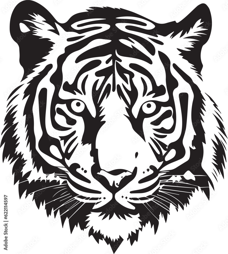 Bengal Tiger Black And White, Vector Template  for Cutting and Printing