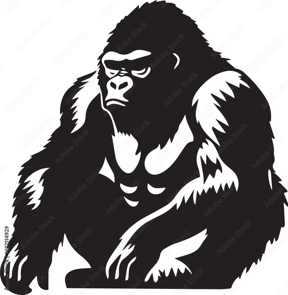 Eastern Gorilla Black And White, Vector Template Set for Cutting and Printing