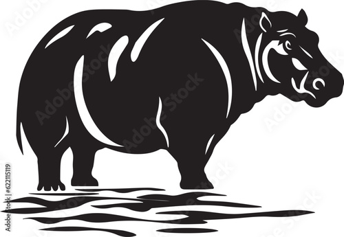 Hippopotamus Black And White, Vector Template Set for Cutting and Printing
