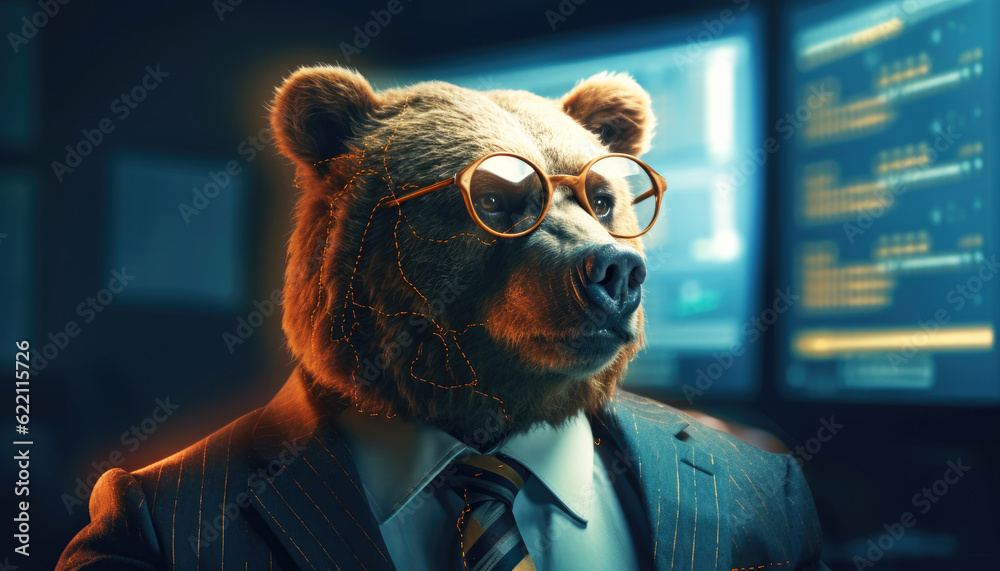 Bearish animalthemed business graph on computer screen sparks