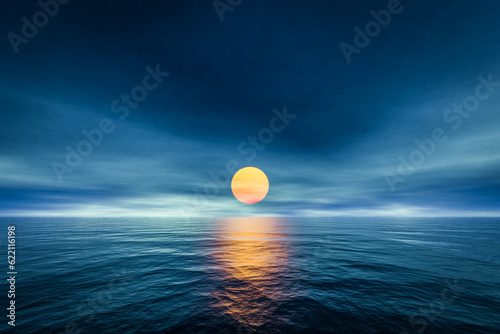 Fototapeta Naklejka Na Ścianę i Meble -  3d rendering of a sunset over the sea