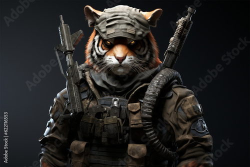 Generative AI. Tiger soldiers wear armed vests