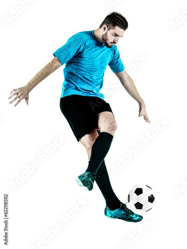 one caucasian Soccer player Man isolated on white backgound