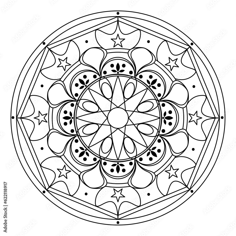 Isolated colorless mandala pattern drawing Vector
