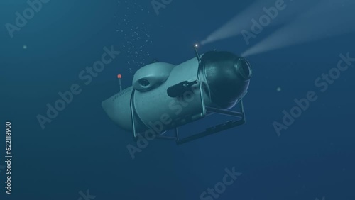 A 3D animation of a deep sea  submersible descending to the ocean depths photo