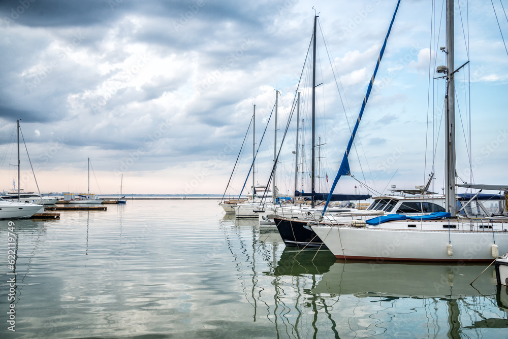 Fototapeta premium Marina with docked yachts at sunny day in Odessa