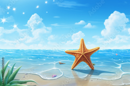 Generative AI. sea ​​star anima style background on the beach © Yoshimura