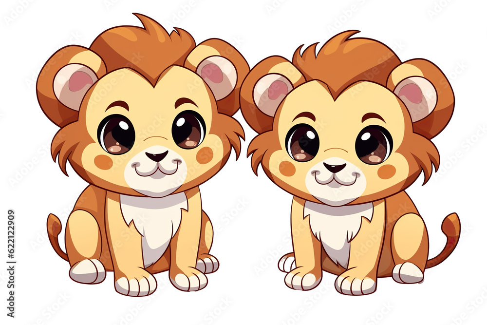 Fototapeta premium kawaii Lions sticker image, in the style of kawaii art, meme art isolated PNG