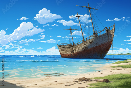 Generative AI.
anime style background of a ship in the sea