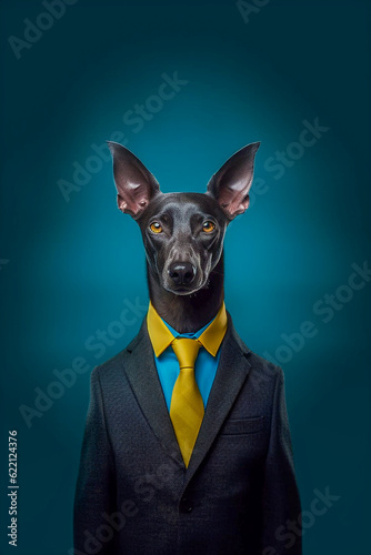 Xoloitzcuintle breed dog wearing a suit © Erik González
