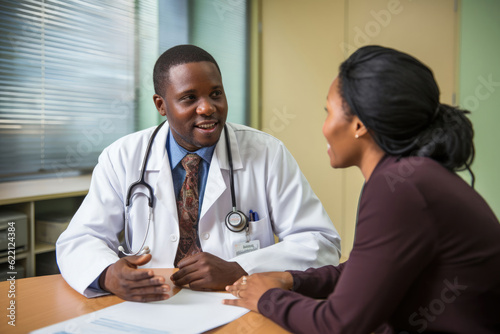 African doctor explaining diagnosis to patient photo